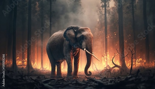 elephant in a burning forest