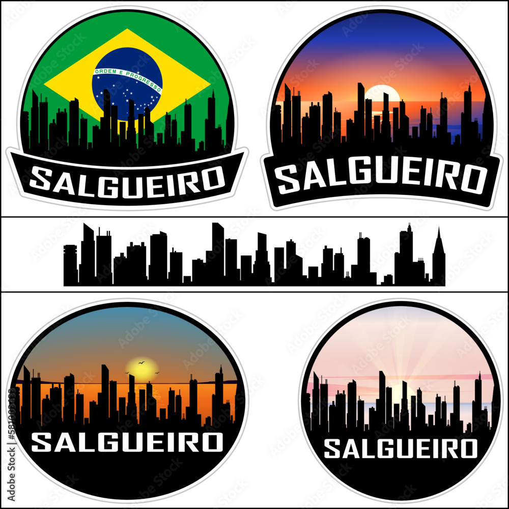 Salgueiro Skyline Silhouette Brazil Flag Travel Souvenir Sticker Sunset Background Vector Illustration SVG EPS AI
