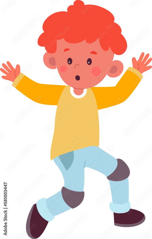 Cute child playing in skatepark flat illustration Cute child playing in skatepark flat illustration