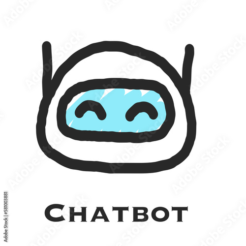 Chat robot icon vector illustration, hand drawn sketch 