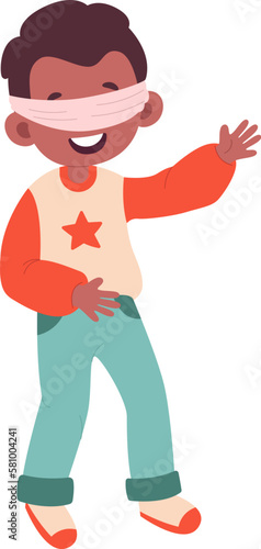 Happy kid play hide and seek flat illustration