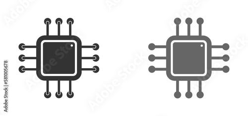 Microchip simple black line icons vector stock illustration.