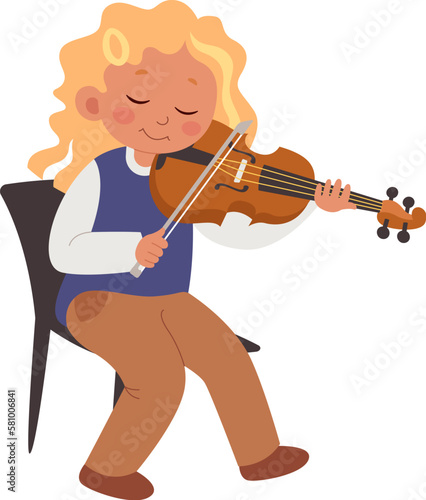 Girl play on violin flat illustration Classic musical instrument