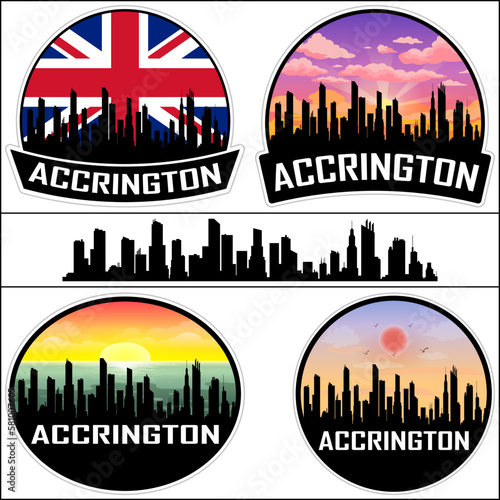 Accrington Skyline Silhouette Uk Flag Travel Souvenir Sticker Sunset Background Vector Illustration SVG EPS AI photo