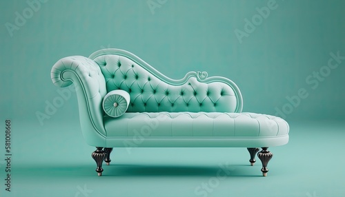 Photographie Mintgrünes Sofa auf mintgrünem Hintergrund, Generative AI