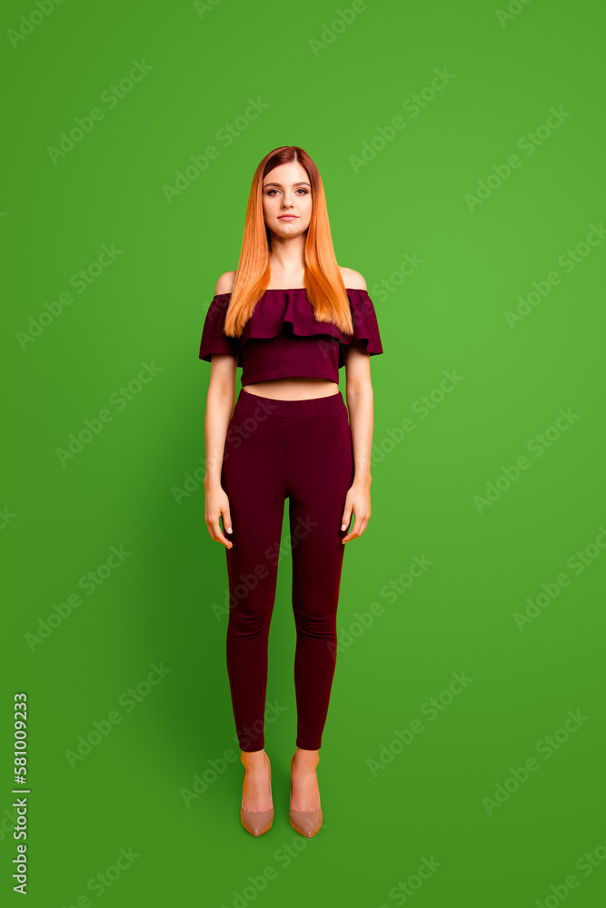 Full length body size photo shooting portrait of pretty serious charming stunning cool reach wealthy wearing modern suit isolated on bright vivid background Full length body size photo shooting portrait of pretty serious charming stunning cool reach wealthy wearing modern suit isolated on bright vivid background