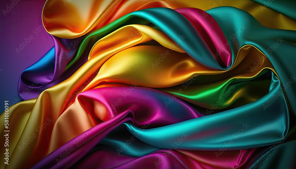 Multicolored silk fabric background. Generative AI