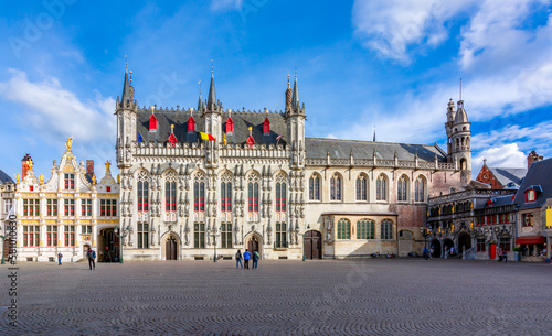 Brugge Town Hall and Basilica of Holy Blood on Burg square, Belgium