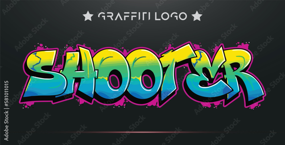 SHOOTER Graffiti street art style logo and text effect with background ...