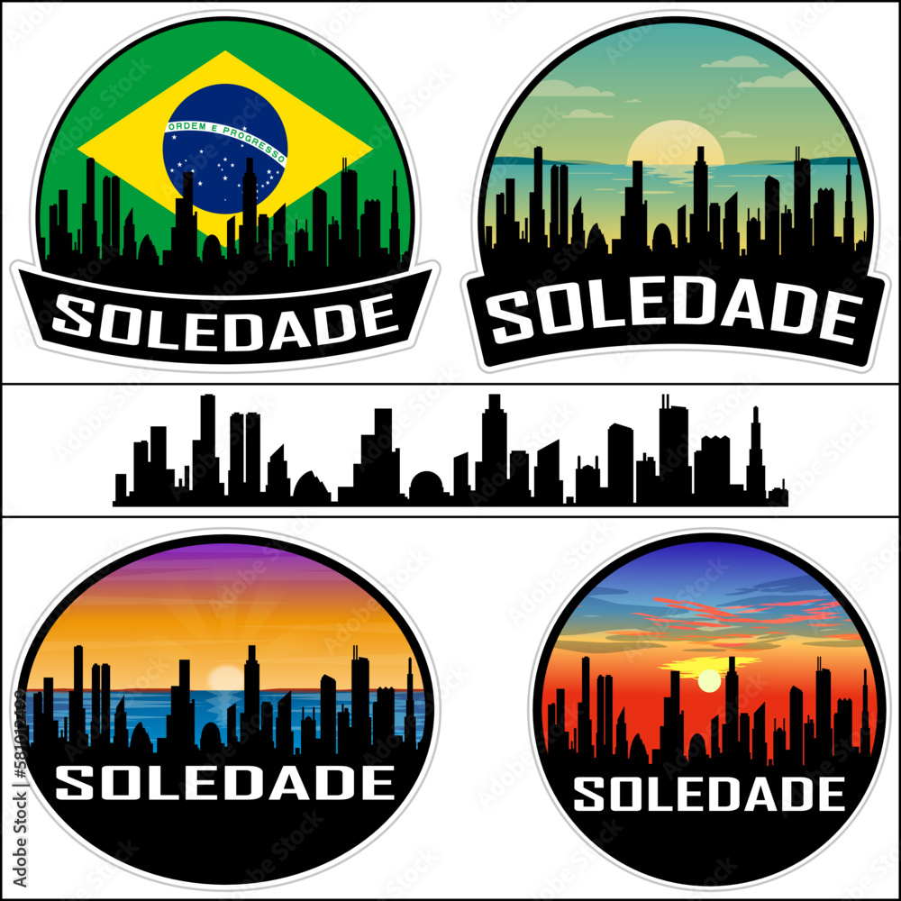 Soledade Skyline Silhouette Brazil Flag Travel Souvenir Sticker Sunset Background Vector Illustration SVG EPS AI