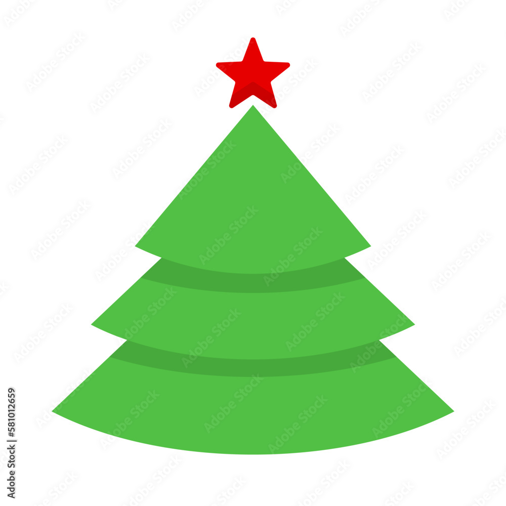 Flat design Christmas tree with star. Christmas Festival. Vector.