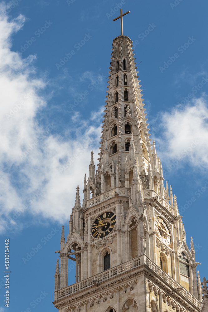 The right hand spire of the Zagreb Cathedral the second tallest building in Croatia and also the most monumental sacral building in Gothic style southeast of the Alps