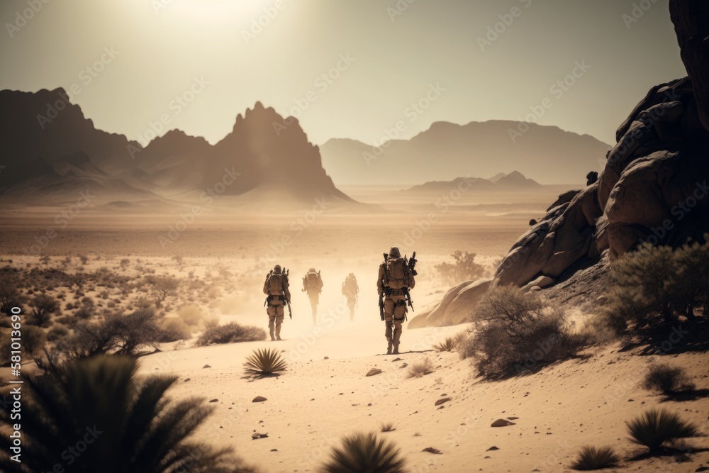 soldiers walking through the desert 1