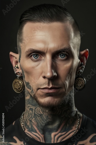 Man with tattoos Portrait. Generative AI