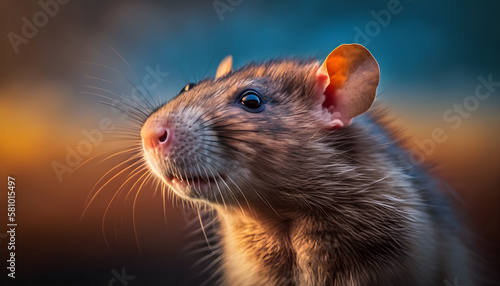 cute Rat side view, golden hour nature