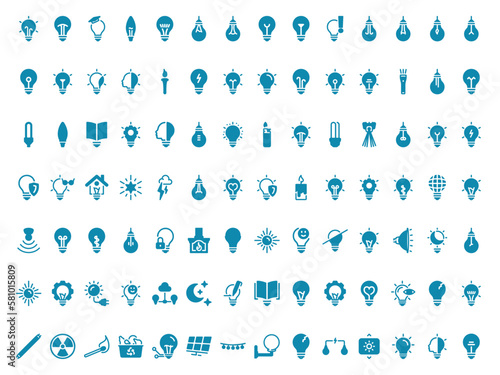 Simple vector icon on a theme lighting, light bulb and types of lighting