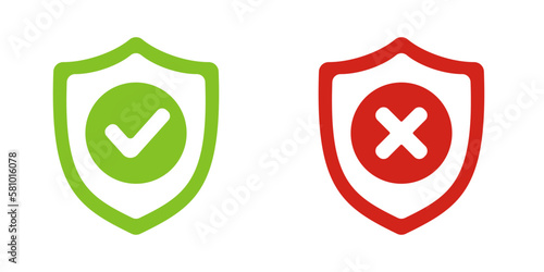 Check mark and cross on the shield. Vector illustration