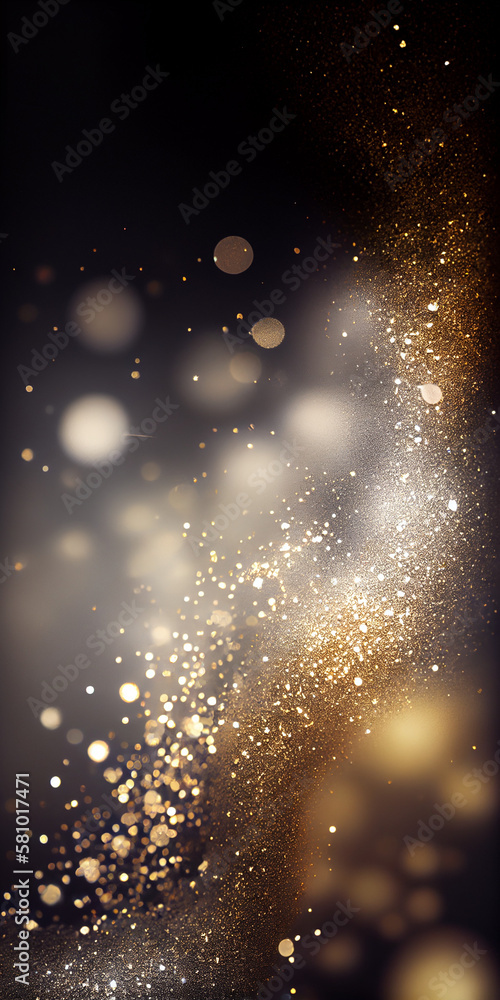 Gold and silver background with bokeh effect luxury sparks. Design element for banner, background, wallpaper, header, poster or cover