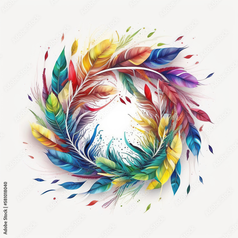 Obraz premium Mandal of colorful feathers - generated by Generative AI - generated by Generative AI
