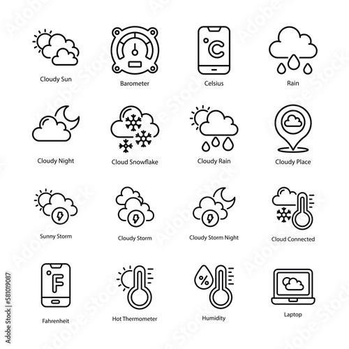 Weather vector  outline Icon Design illustration. Weather Symbol on White background EPS 10 File set 1 