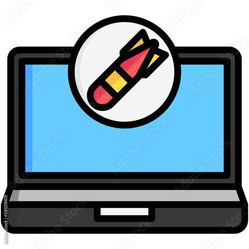 laptop computer with virus, ddos attack by malware