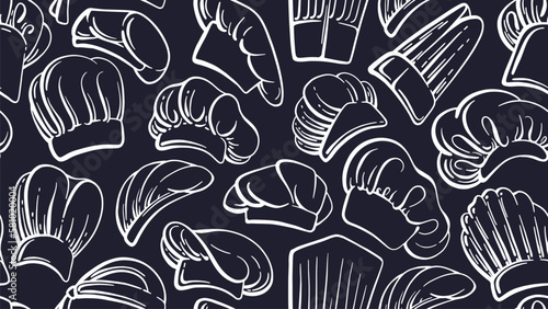 Chef hats. Vector white cook caps seamless pattern