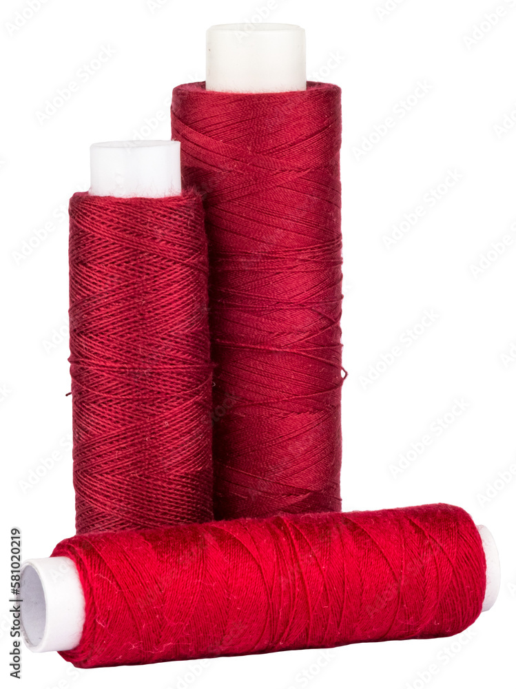 Spools with red thread for sewing, craft supply, isolated objects
Spools with red thread for sewing, craft supply, isolated objects