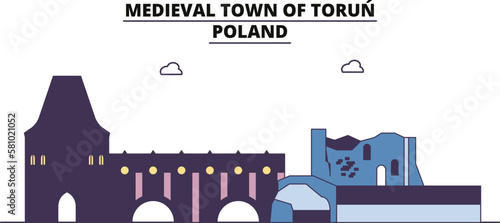 Poland, Torun City tourism landmarks, vector city travel illustration