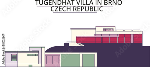 Czech Republic, Brno, Tugendhat Villa tourism landmarks, vector city travel illustration