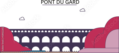 Obraz na płótnie France, Pont Du Gard tourism landmarks, vector city travel illustration w salonie