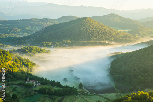 Spring sunrise in La Fageda D En Jorda Forest, La Garrotxa, Spai