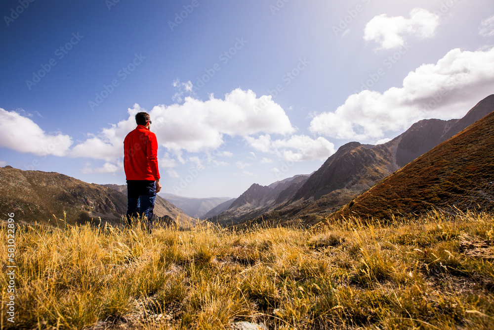 Mountain landscape and boy in La Cerdanya, France