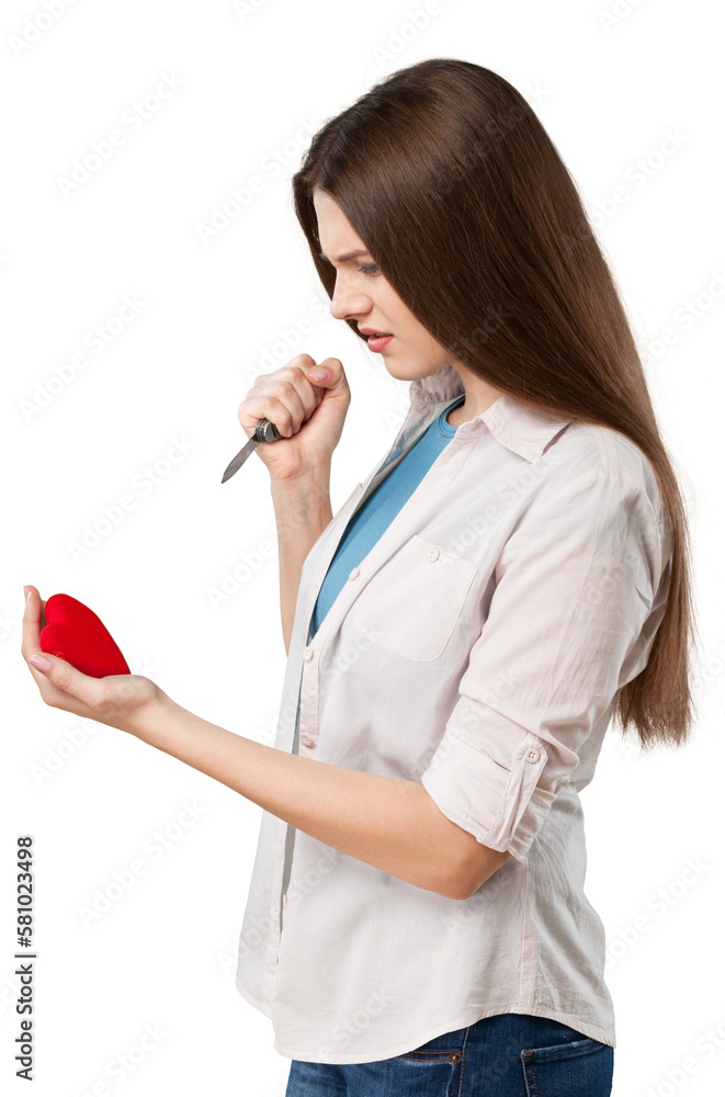 Beautiful woman with a knife and red heart Beautiful woman with a knife and red heart