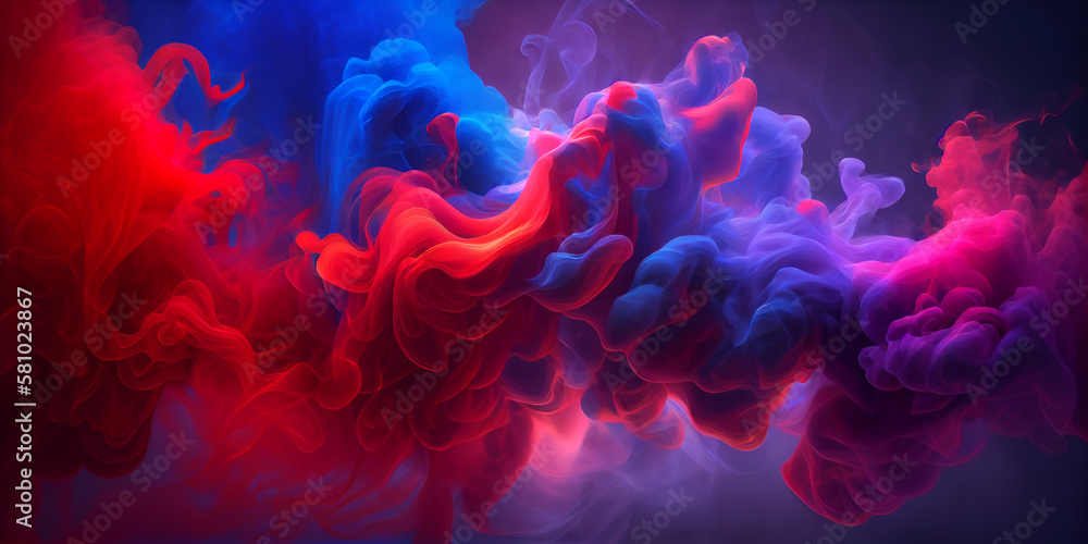 Smoke and fog in contrasting vivid red, blue, and purple colors. Design
