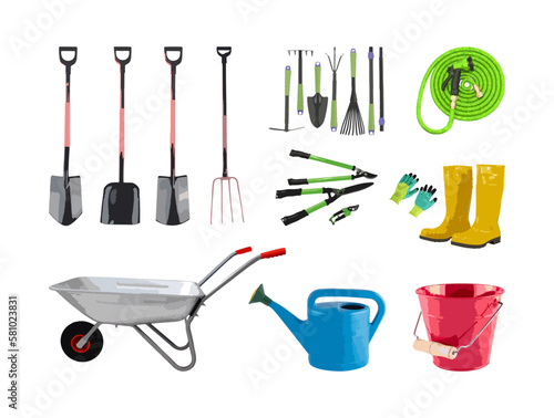 Wallpaper Mural Garden supplies in vector, isolated on a white background. A set of garden hand tools for outdoor gardening and lawn care. Watering can. Doodles of garden tools Torontodigital.ca