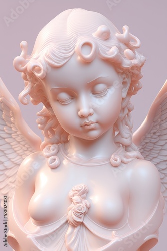 Closeup of Cute Winged Angel Girl Statue in light pink color
