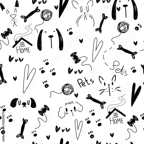 dog toy puppy vector seamless pattern wallpaper background doodle