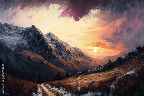 Mountains landscape oil paintings, generative AI
