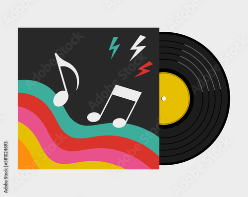 Vinyl Record With Album Cover On Package Music Retro Vintage Concept Flat StyleVector Illustration photo