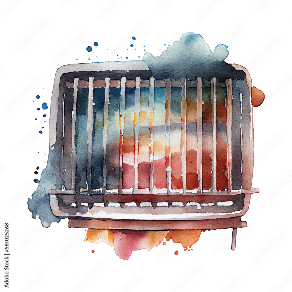 Watercolor Grill and cooking grate Clipart with Transparent background. Generative AI. Stock