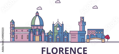 Italy, Florence City tourism landmarks, vector city travel illustration