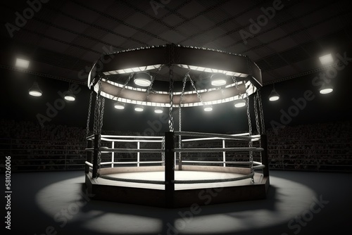 ring, arena for boxing fights and competitions, seats for spectators, modern illustration