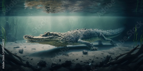 Alligator in the water  Generative AI