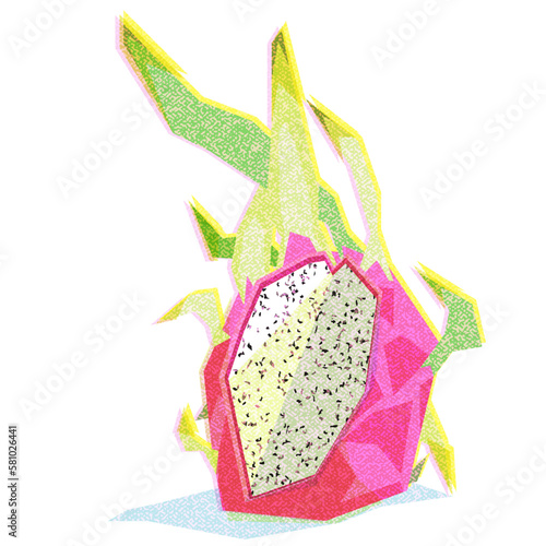 Vector illustration. tropical fruit, dragon fruit. Summer, bright and ripe. Stickers, stickers, badges, advertising.