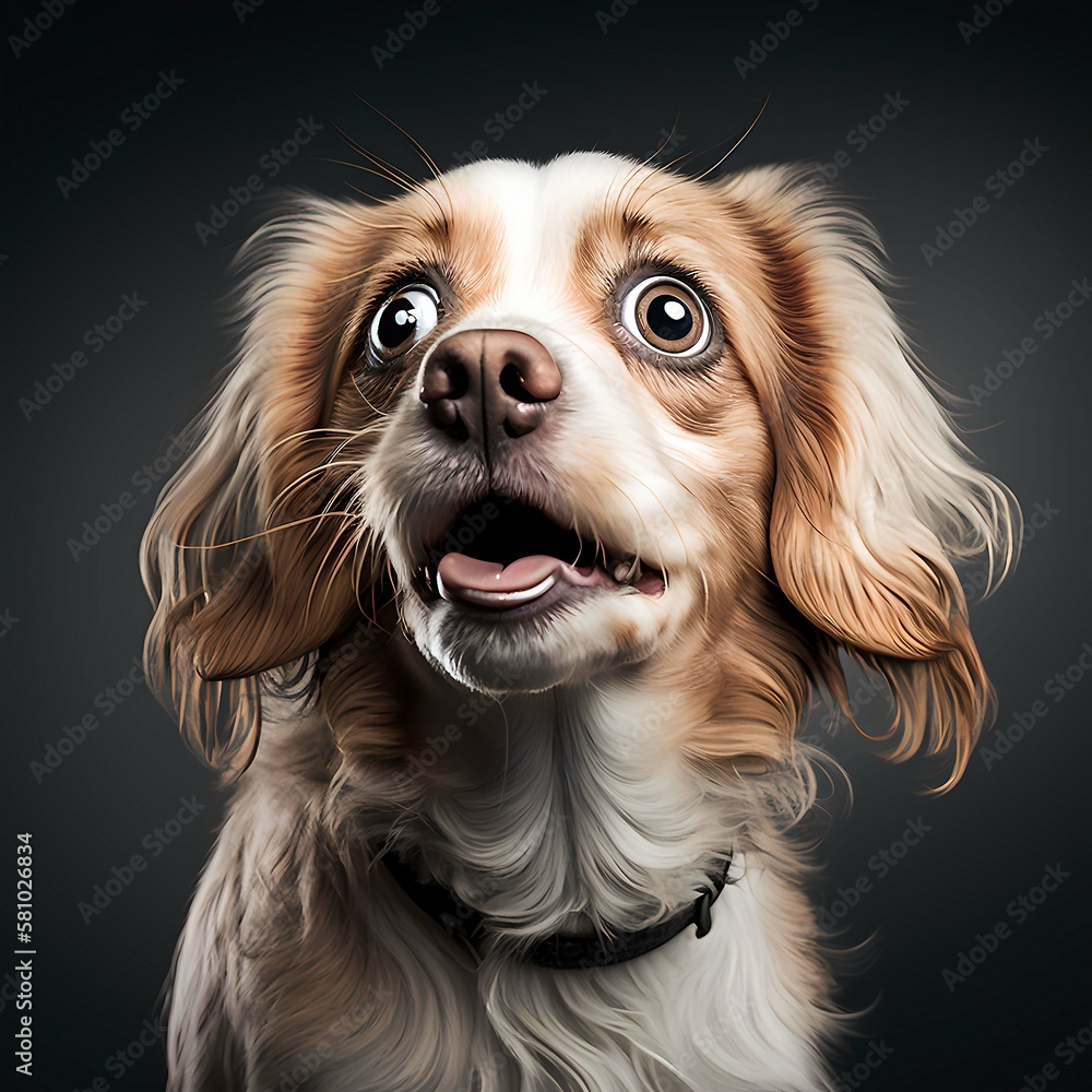 Fototapeta premium A cute dog with surprise expression. Generative AI