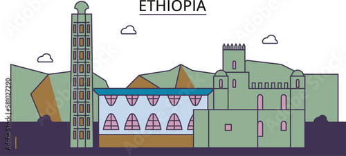 Ethiopia tourism landmarks, vector city travel illustration