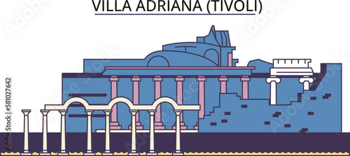 Italy, Tivoli, Villa Adriana tourism landmarks, vector city travel illustration