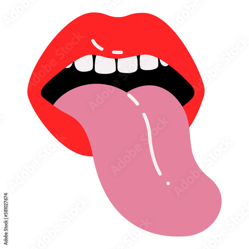 Emotional Bold Doodle Lips, Mouth With Tongue, Sticking Out, Teeth