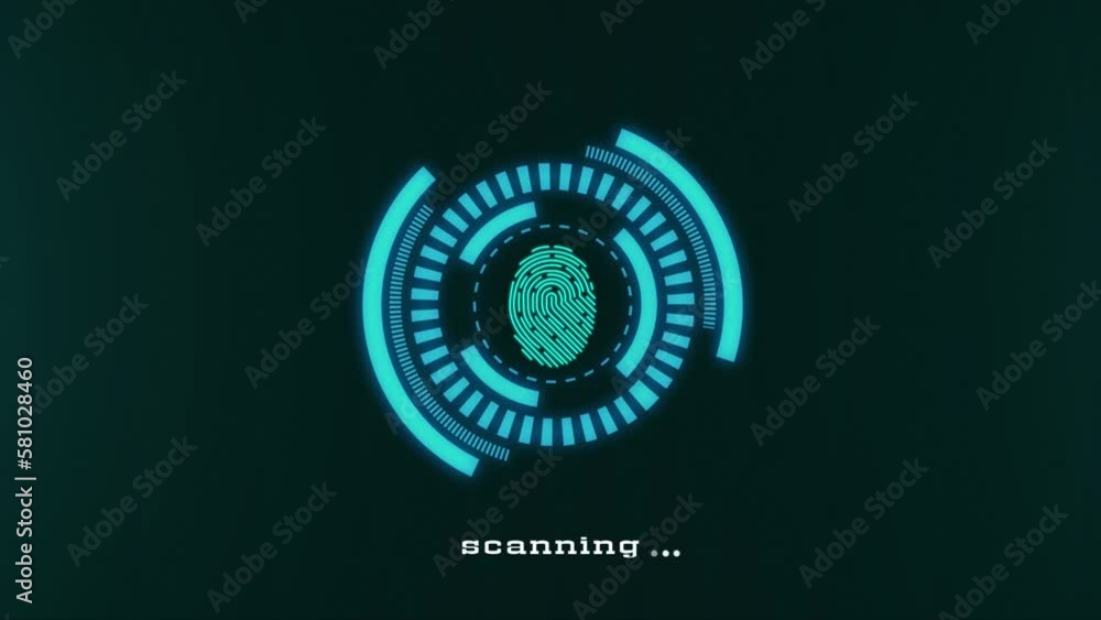 Fingerprint login for access to 3D Rendering and Circle line HUD technological animation 4k.