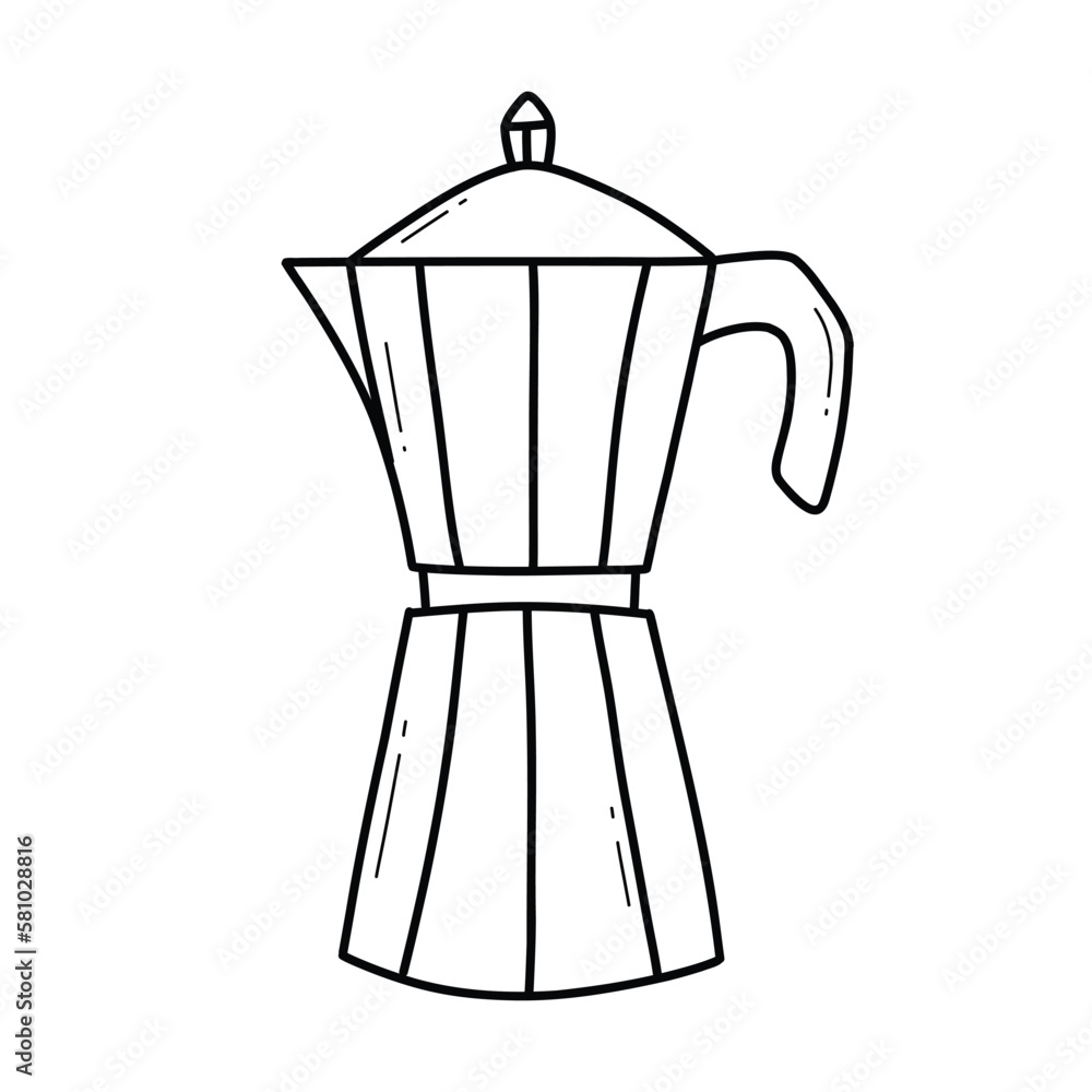 Coffee pot in doodle style. Vector illustration. Isolated coffee maker in line style. Coffee pot in doodle style. Vector illustration. Isolated coffee maker in line style.